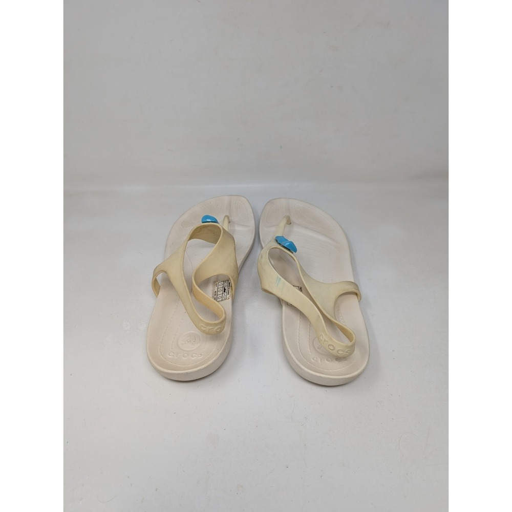 Crocs Sandals White Turquoise Flip Flop Thong Sandals Women Size 11 Sexi Alaina - Picture 3 of 6